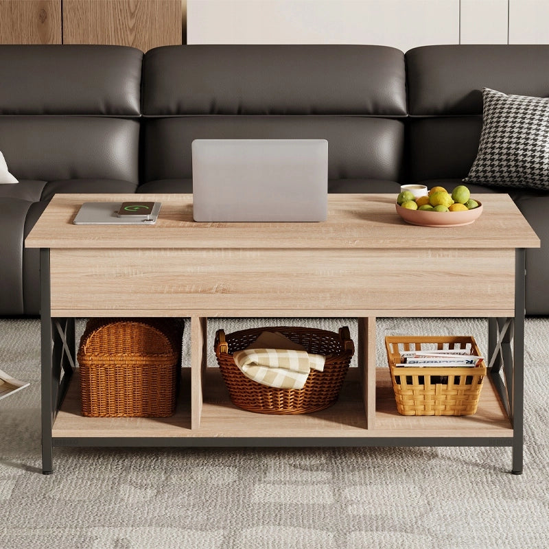 Tavolino da caffè, in legno, stile loft, allungabile, sollevabile, con contenitore, tavolo, 100 cm
