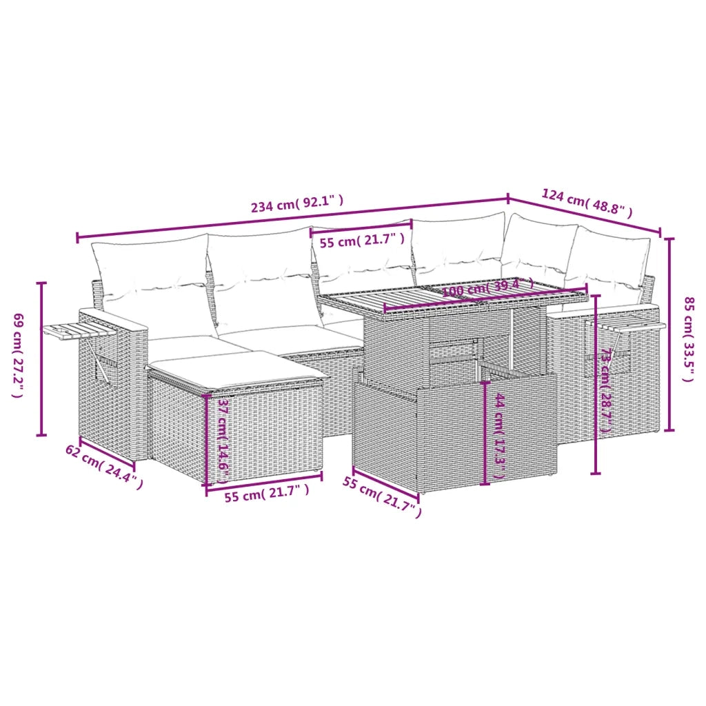 Set Divani da Giardino 7 pz con Cuscini Grigio in Polyrattan 3273622