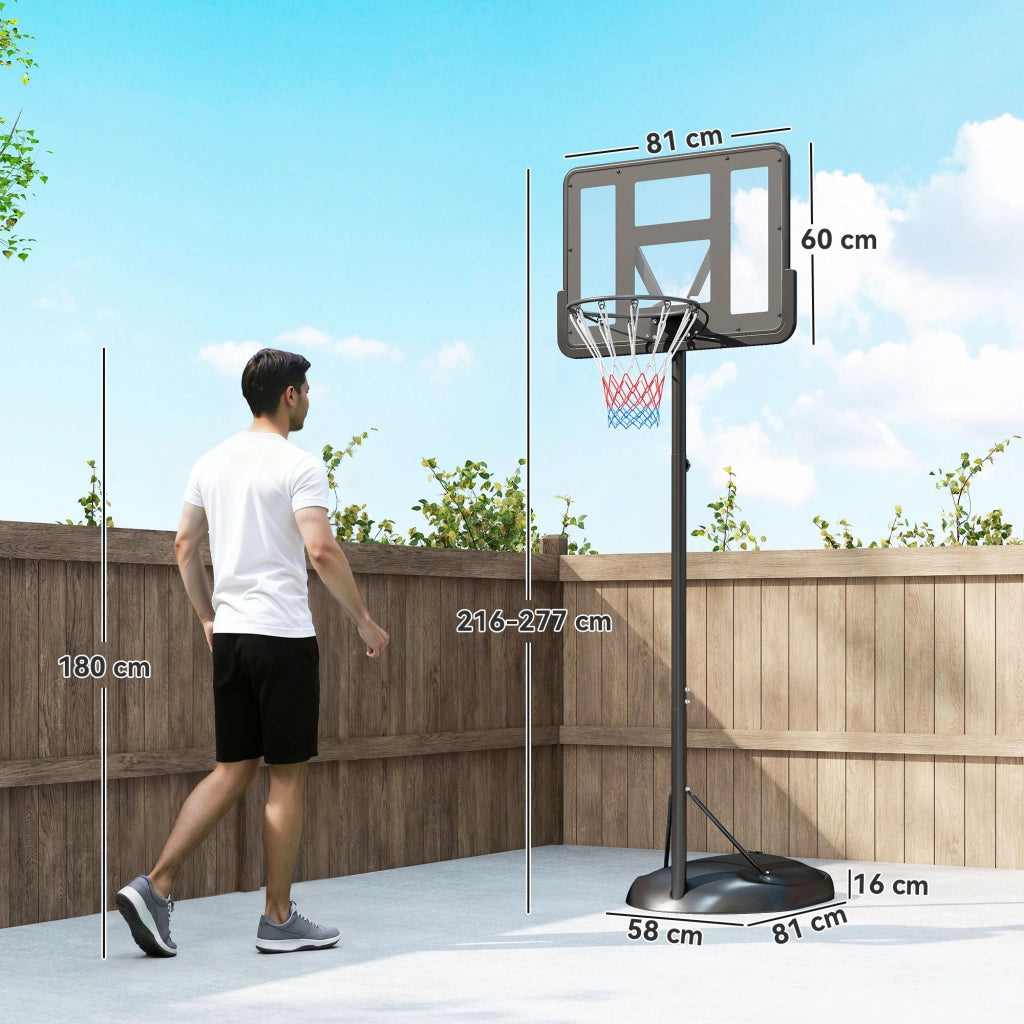 Canestro da Basket per Esterno Regolabile in Altezza con Ruote e Base ¨C zephmum ¨C Nero 216-277 cm