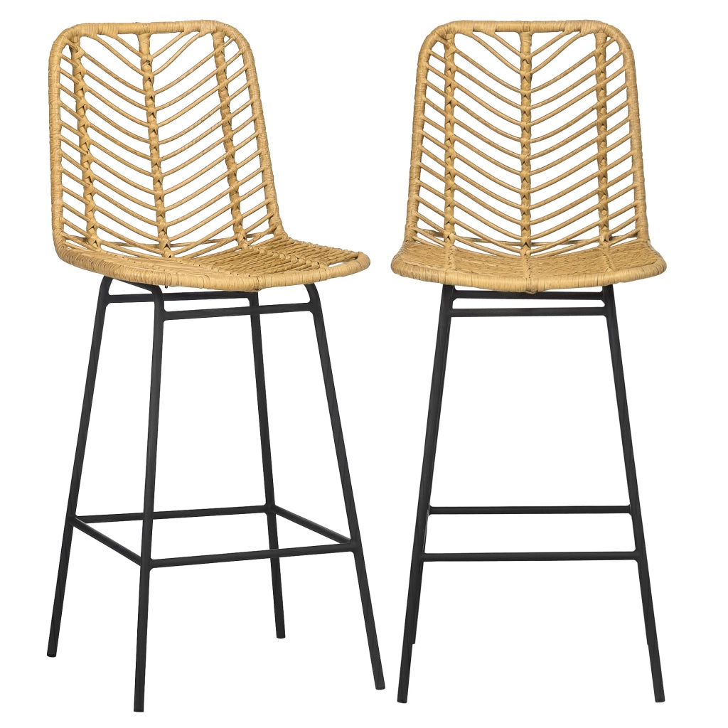 Sgabelli da bar 2 pezzi ¨C zephmum ¨C design boheme con struttura metallo e rotin, altezza 66 cm