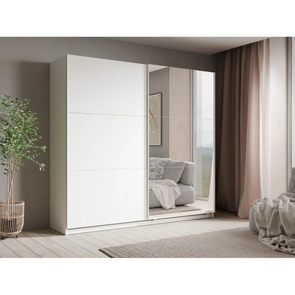 Armadio VENEZIA con cabina armadio aperta LED e specchi bianco opaco 221 cm
