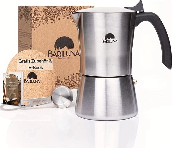 Macchina per espresso in acciaio inossidabile, adatta per induzione, 4-6 tazze di espresso, 150-300 ml macchina per cappuccino, kit di cucina per camper con accessori, libero da rame per caffè (4 tazze, 150 ml)