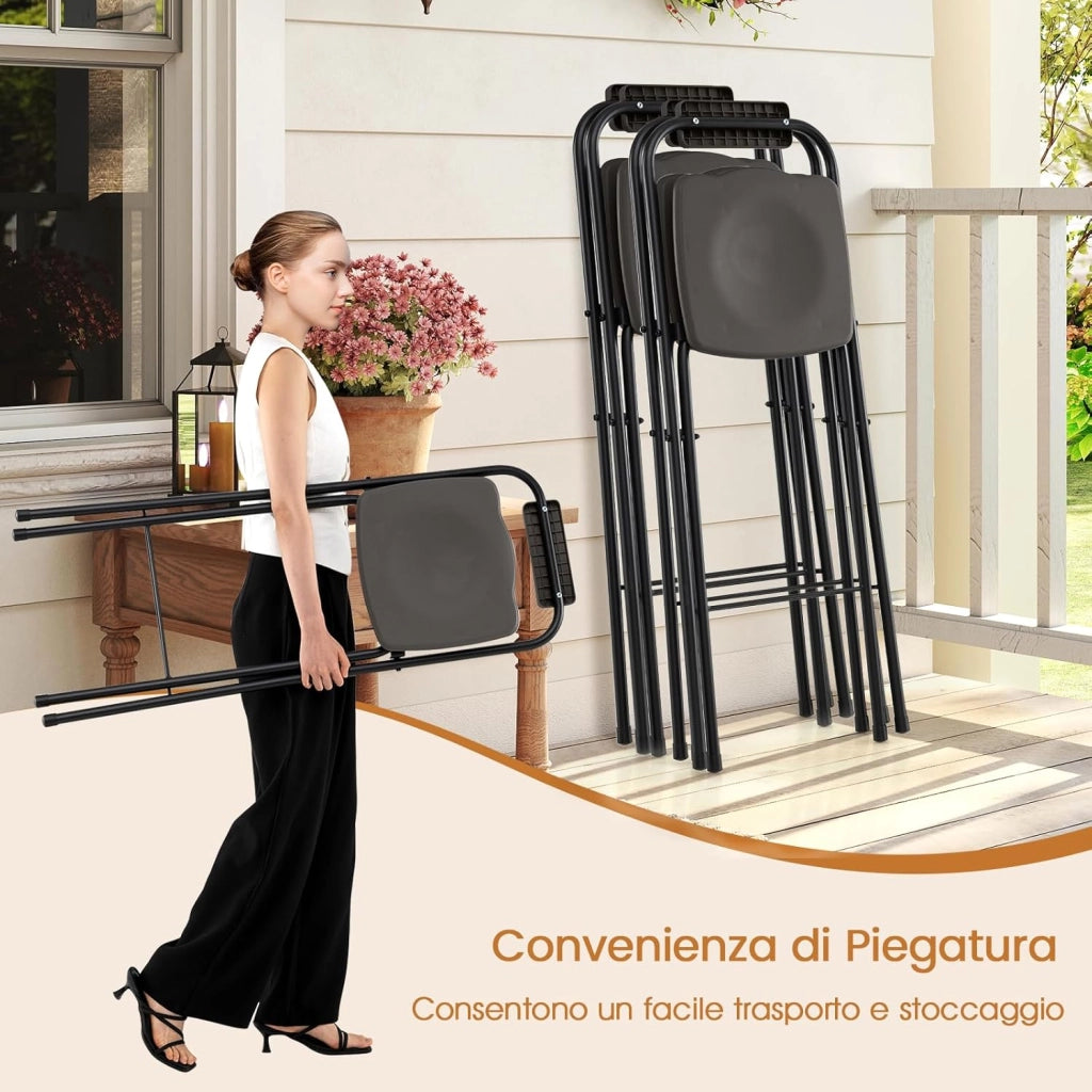 Set di 2 Sgabelli da Bar Pieghevoli, Sedia Alta con Schienale e Poggiapiedi, Struttura in Metallo, per Interno ed Esterno, Portata 150 kg (Grigio)
