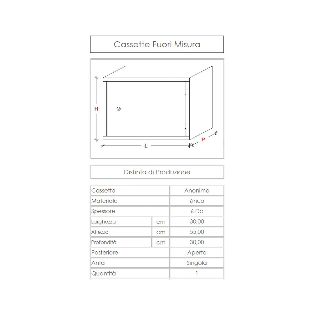 Cassetta gas h 55 x l 30 x p 30cm cassonetto contenitore zincato per contatore