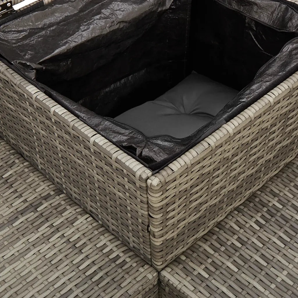 Divano da Giardino con Tavolo e Cuscini a L-Sofa da Giardino-Divano da esterno Grigio Polyrattan 348455
