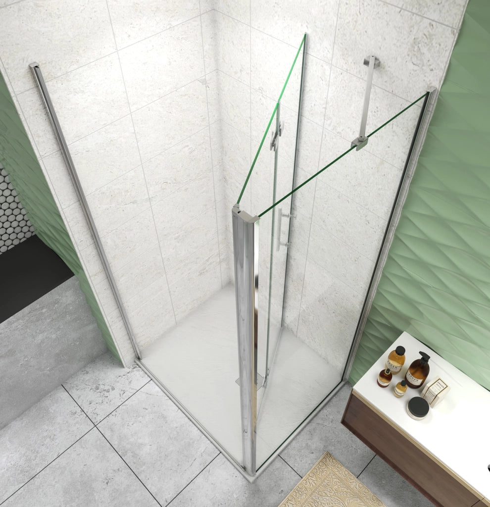 185 cm Box Doccia Angolare Porta Battente Pieghevole 80 cm Parete Fissa 90 cm Vetro da 6 mm Temperato Anticalcare Barra Stabilizzatrice 45 cm Cromo Lucido