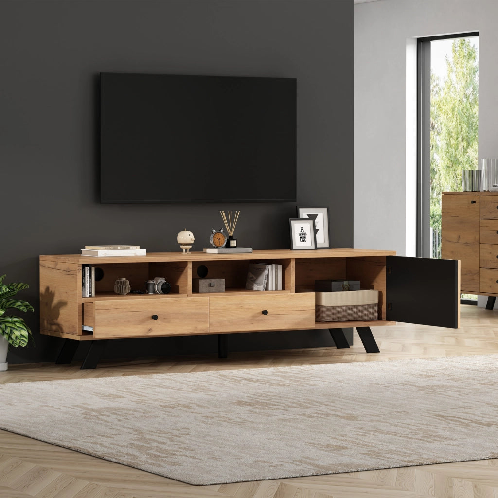 MOBILE TV 150 x 38 x 44 cm in truciolare effetto legno naturale e nero