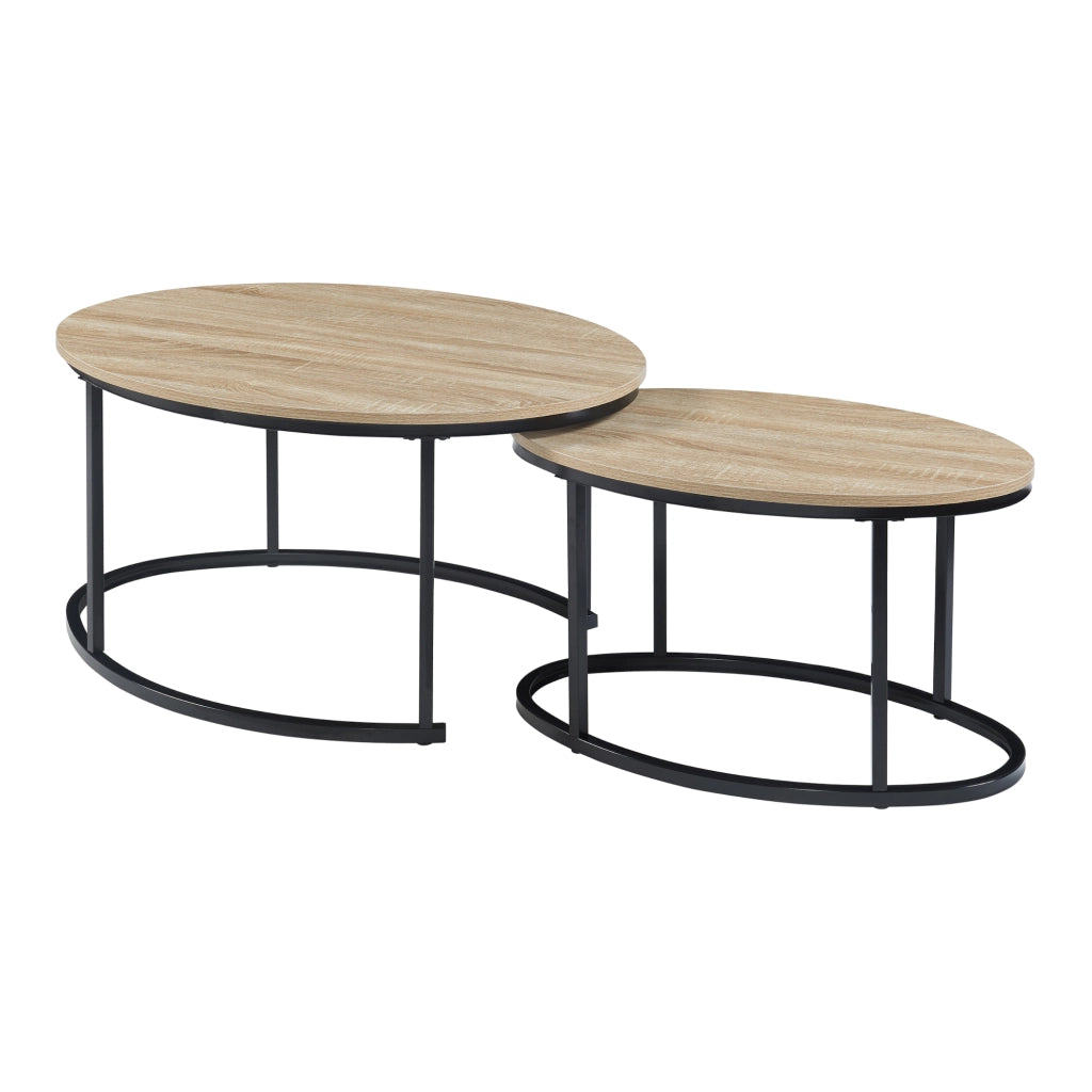 Set Niederlande di 2 Tavolini Sovrapponibili - Effetto Rovere / Nero [en.casa]