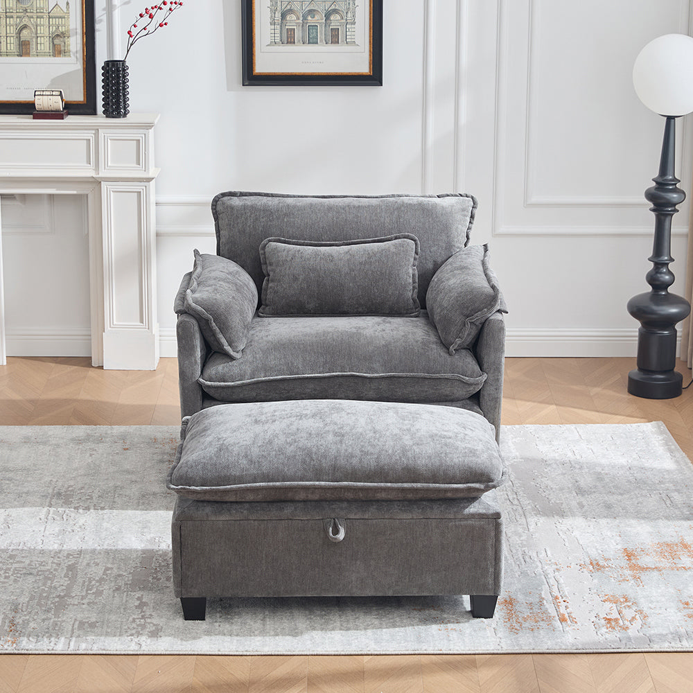 Poltrona oversize - Xylo - con poggiapiedi e pouf tasche laterali velluto