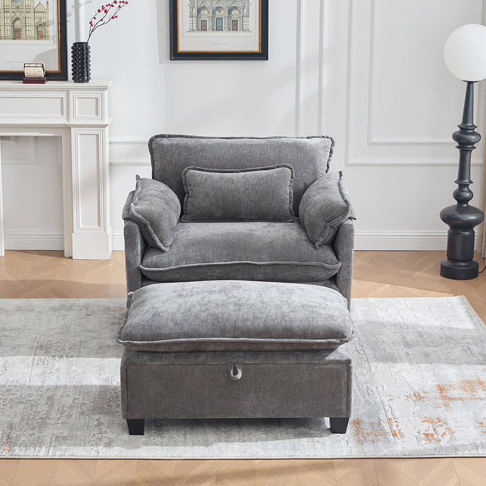 Poltrona oversize - Xylo - con poggiapiedi e pouf tasche laterali velluto