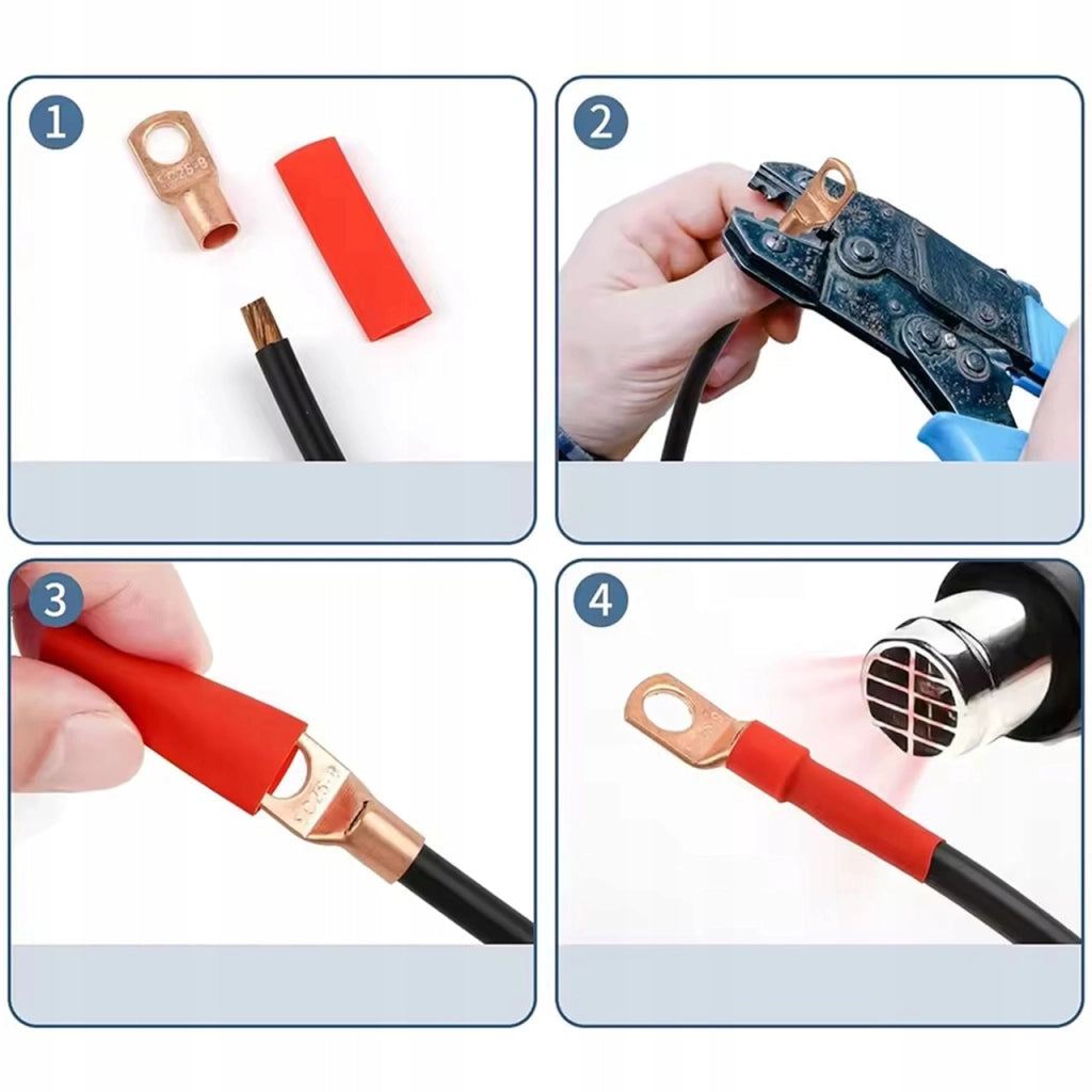 CopperRing ProKit 130 – Set Connettori Oculari 6–35 mm² + Tubetti Termorestringenti | Rame Isolato | Auto PV Off-Grid