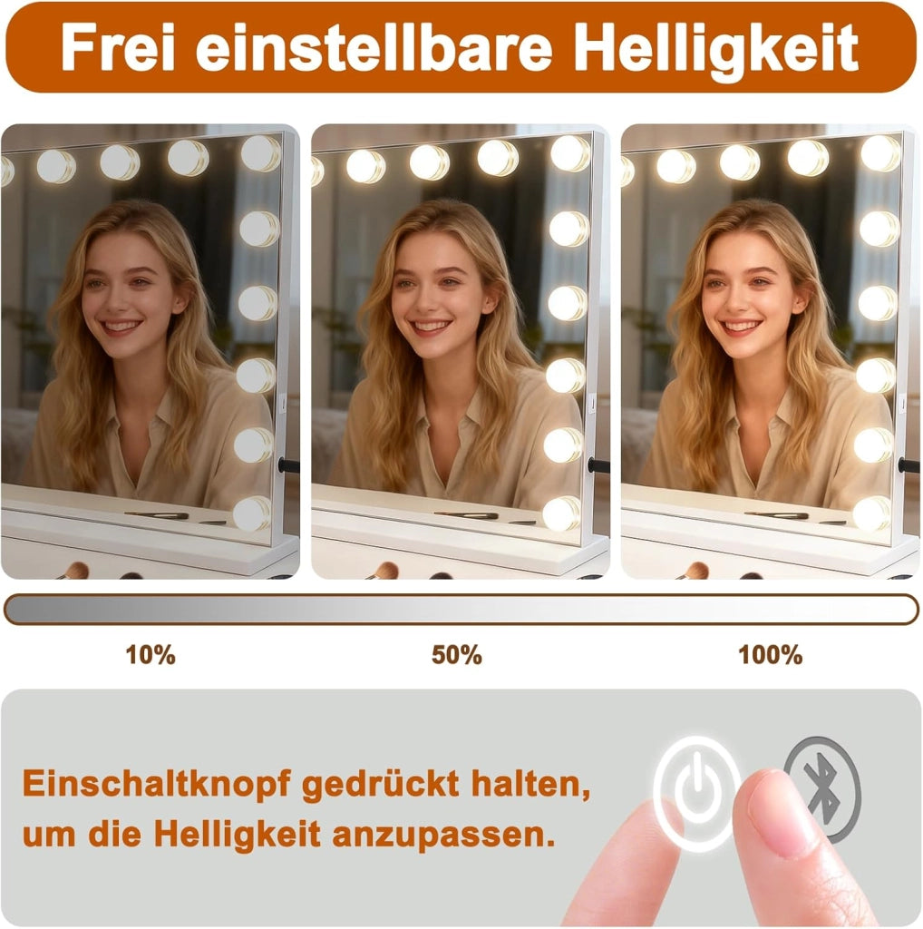 ZMH Specchio per il trucco illuminato 60x80 cm con 3 modalità di luce musica e intensità regolabile 18 LED