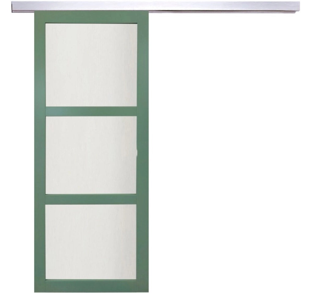 Porta Scorrevole in Vetro Verde H204 x L83 + binario in alluminio senza maniglia