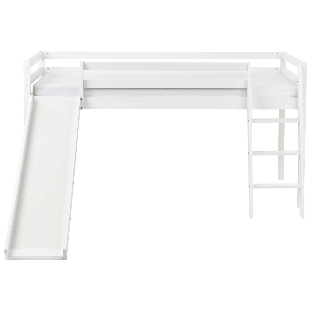 Letto a castello per bambini in legno con rete a doghe 90 x 200 cm con scivolo bianco per bambini