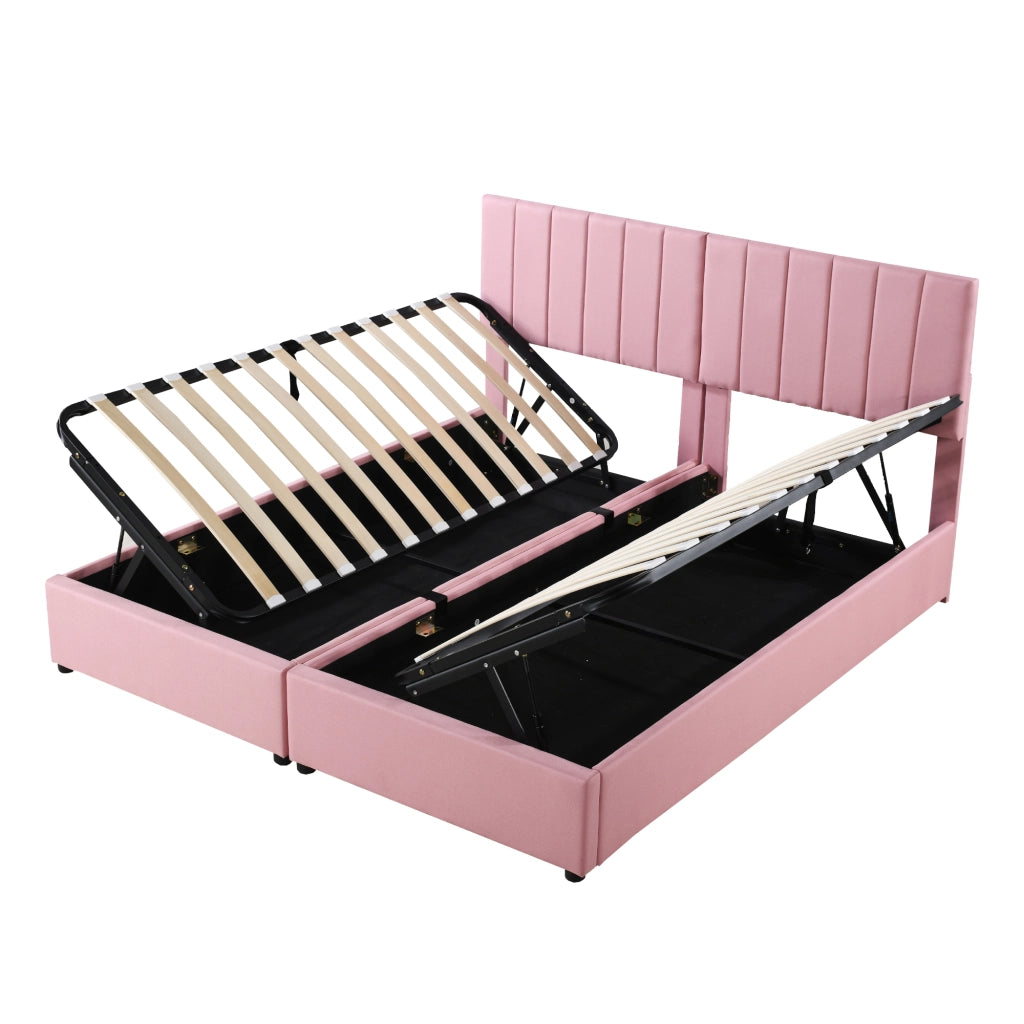 Letto contenitore matrimoniale; vano e testiera regolabile; 180×200 cm e 2×90×200 cm; senza materasso; rosa