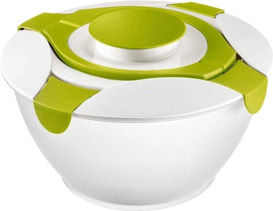 Saladiera con maniglie e contenitore per salse, capacità: 6,5 litri, materiale: plastica, stadio, trasparente/bianco/verde, 30,5 x 30,5 x 18,8 cm