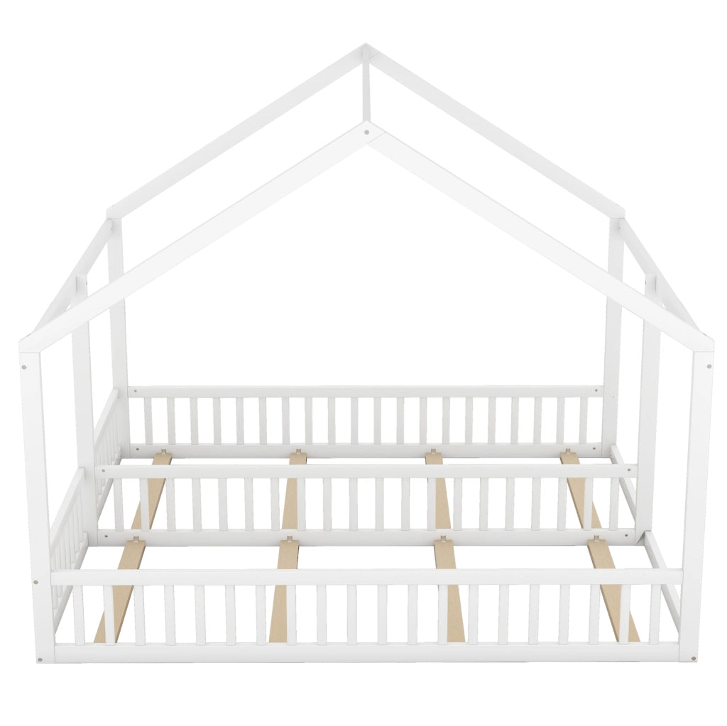 Letto a casetta 90x200 cm; 2 in 1 con sponde; pino; bianco