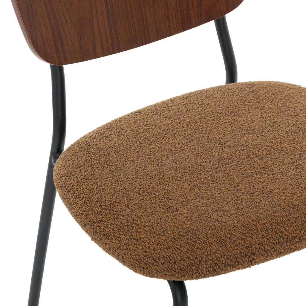 Set 2 sedie bouclé struttura in legno con gambe in metallo, mostarda