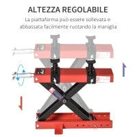 DURHAND Cavalletto Alzamoto a Forbice, Sollevatore Moto, Cavalletto Moto Centrale Regolabile Fino 500kg in Metallo Rosso