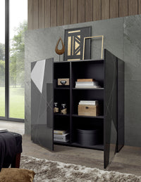 Madia Design Moderno 2 Ante con Serigrafie e Specchi Vittoria 121x42x111 cm Grigio Laccato Lucido