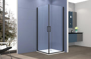 Box doccia angolare 80x100 cm apertura due ante battenti H200 cm cristalli trasparente 6mm profilo Nero Opaco IVO