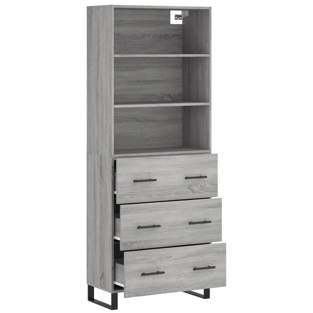 Buffet credenza cassettiera armadio mobile contenitore organizer cucina soggiorno salotto rovere Sonoma alto 69,5 x 34 x 180 cm legno ingegnerizzato grigio 02_0035439