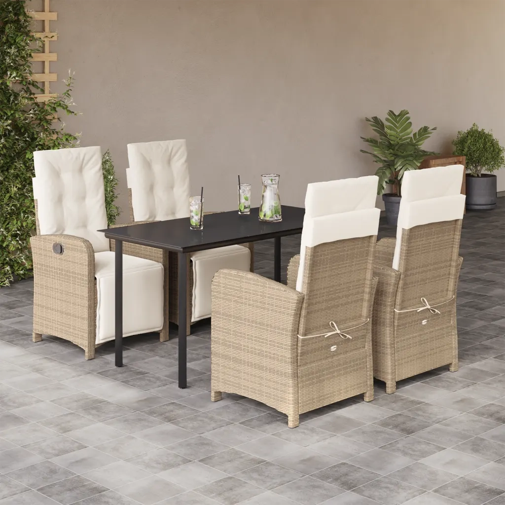 Set da Pranzo da Giardino 5 pz con Cuscini Beige in Polyrattancod mxl 93110