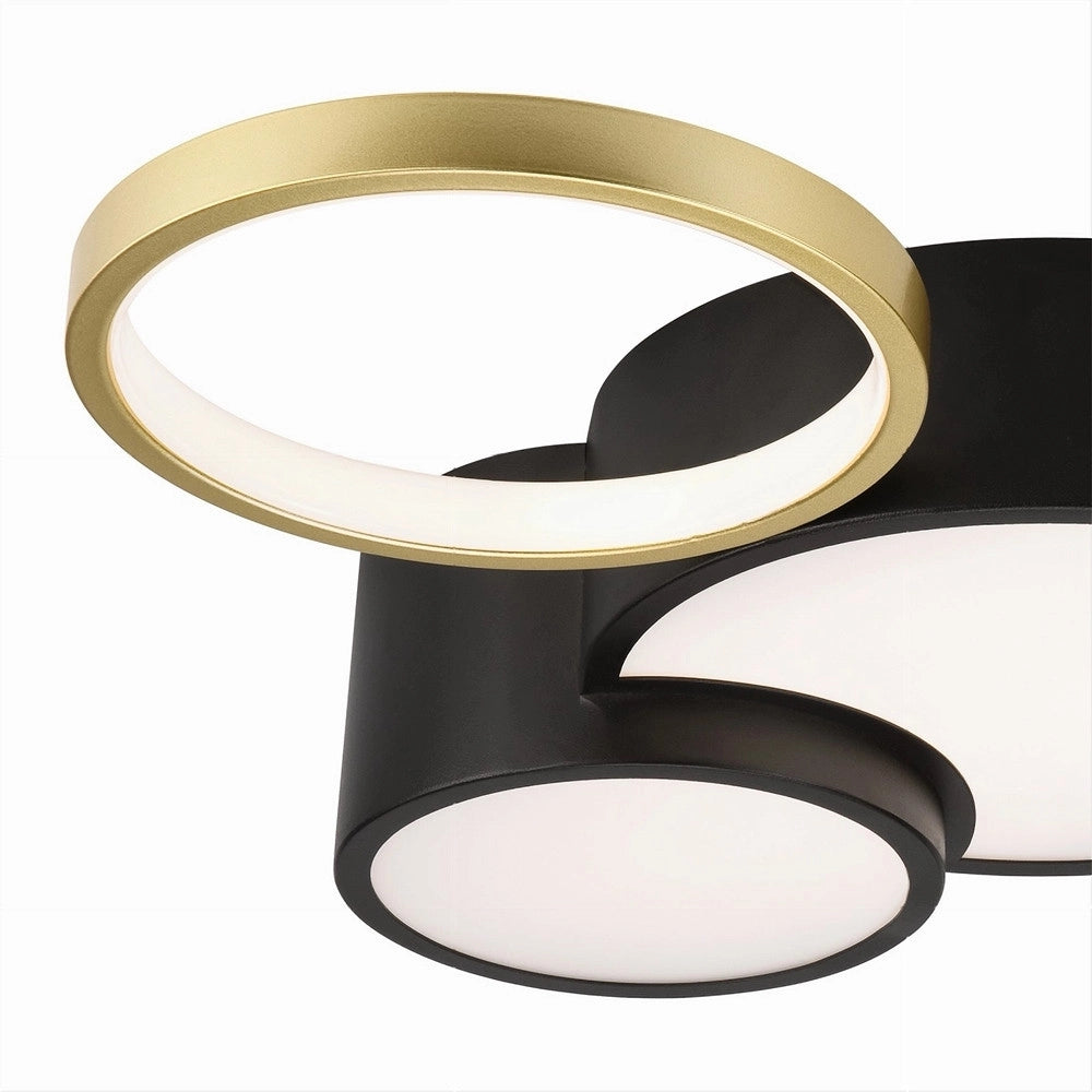 Trade Shop - Plafoniera Led 36w 4 Cerchi Oro Nero Lampada Da Soffitto Moderno Luce 6500k 70968 -