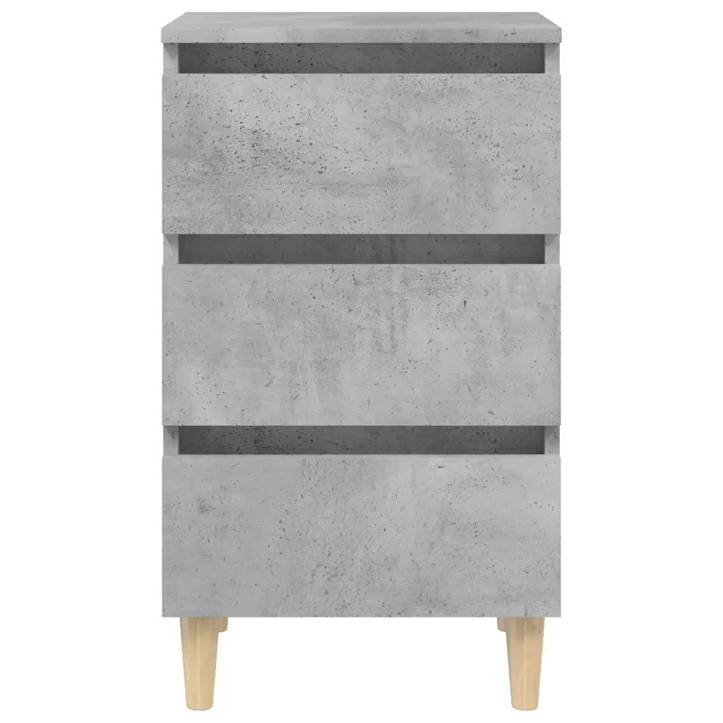 Comodino con Gambe in Legno-Tavolino da notte Massello Grigio Cemento 40x35x69 cm