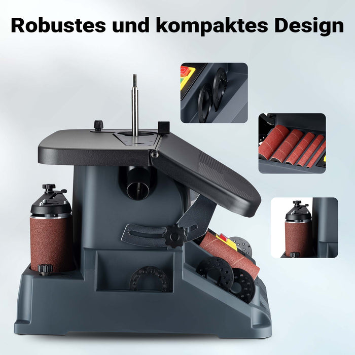 Levigatrice a mandrino oscillante 500 W, 2000/min, funzionamento a rullo e a nastro, con 5 bussole, Smerigliatrice