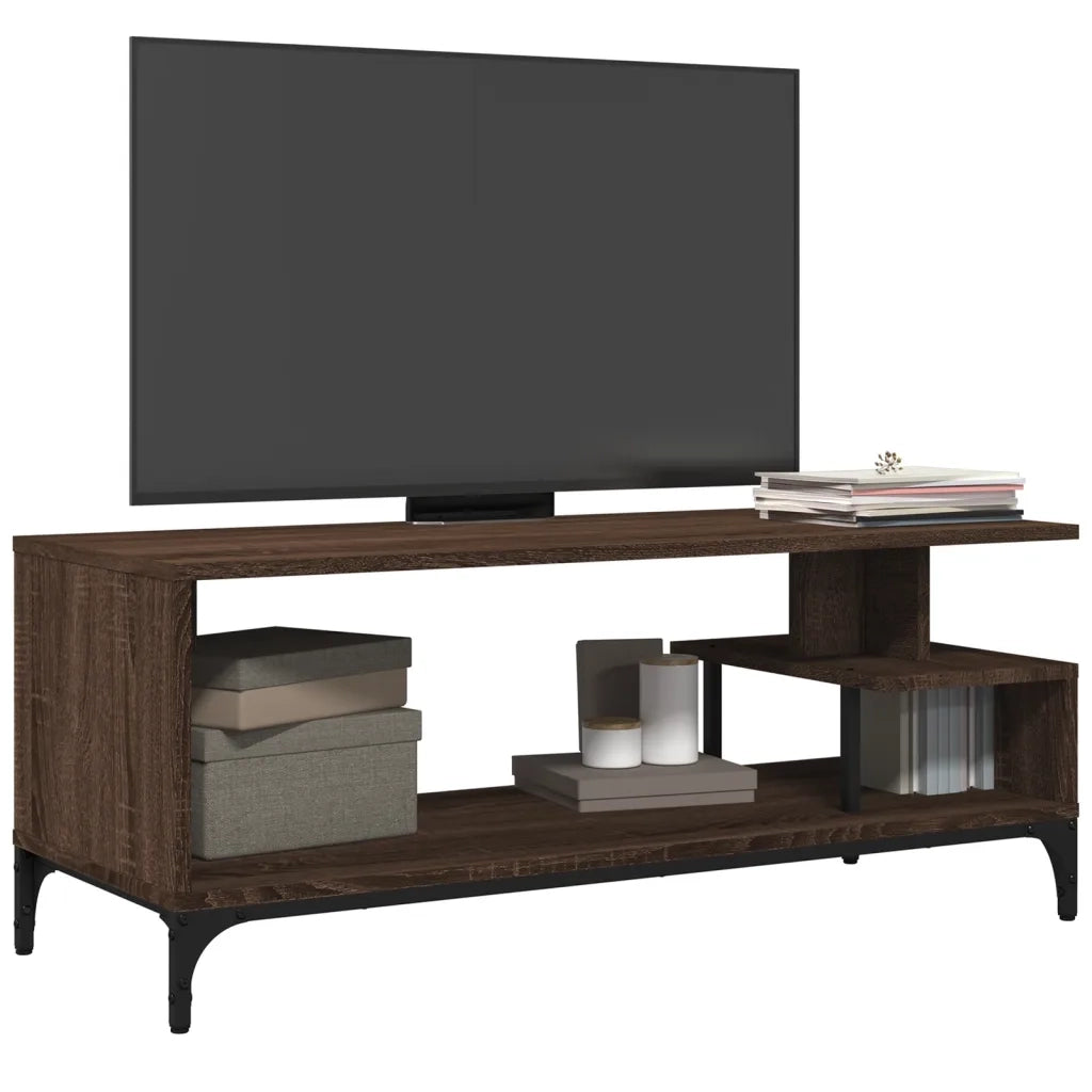 Mobile TV Rovere Marrone 102x40x41cm Legno e Acciaio a Polvere 842415