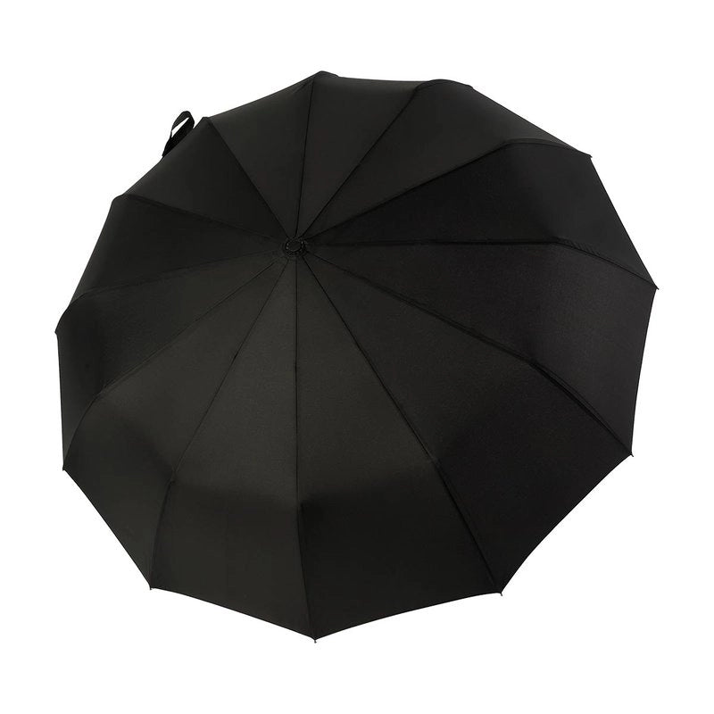 Ombrello Robusto Antivento 3 Pieghe 12 Stecche Teflon 190T 105cm Apertura e Chiusura Automatico Nero Classico