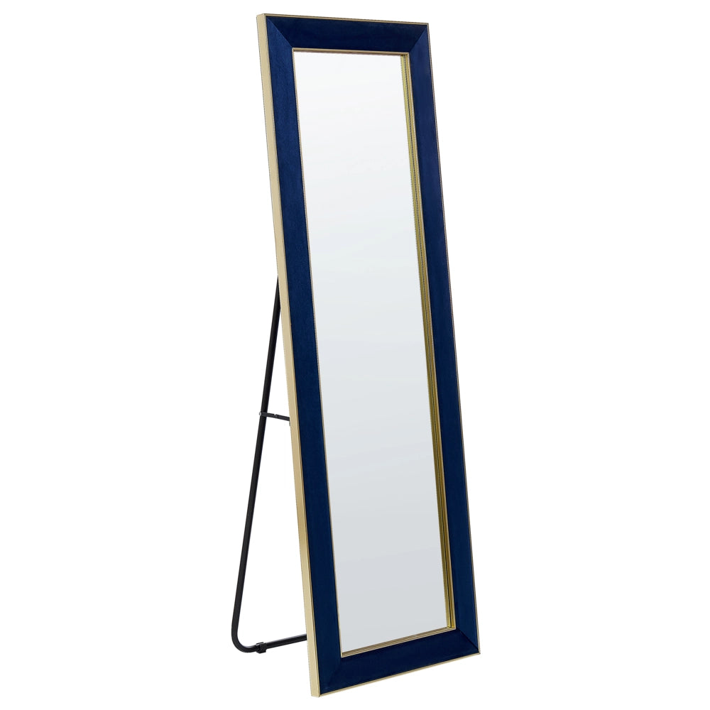 Specchio da terra in velluto blu 50 x 150 cm cornice decorativa con supporto glamour da terra sospeso per armadio camera da letto soggiorno