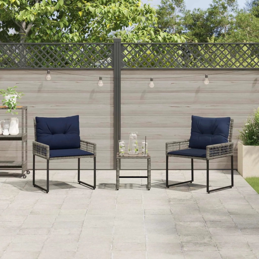 Set di Mobili da Esterno con cuscino 3 pcs Grigio e Blu Navy 42025176