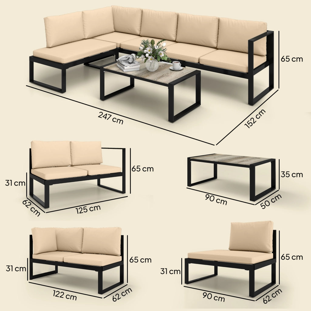 Set di mobili da giardino a 4 pezzi; 2 divani da 2 posti; poltrona senza braccioli e tavolino da caffè; kaki