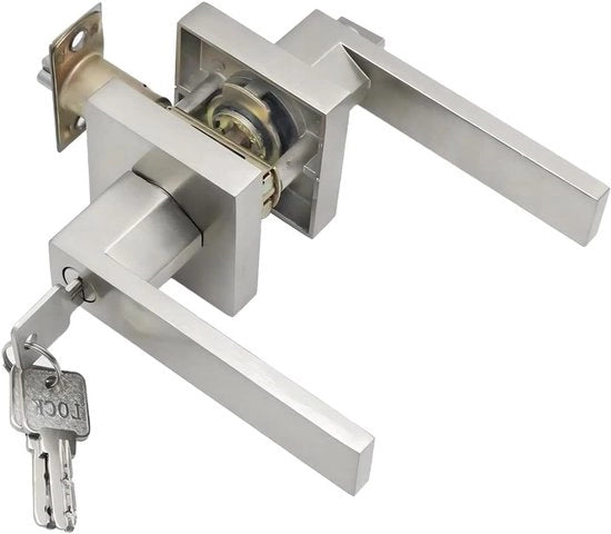 Pomo porta per Camera da letto/Giardino/Rifugio e Ufficio - Dimensione di chiusura 60/70 mm - Quadrato per Interno ed Esterno - Argento