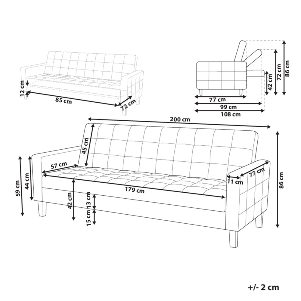 Divano Letto In Tessuto Grigio Scuro A 3 Posti Con Rivestimento Trapuntato Click Clack