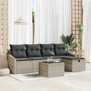 Set Divano da Giardino da 6 Pezzi con Cuscini Grigio Chiaro Polyrattan