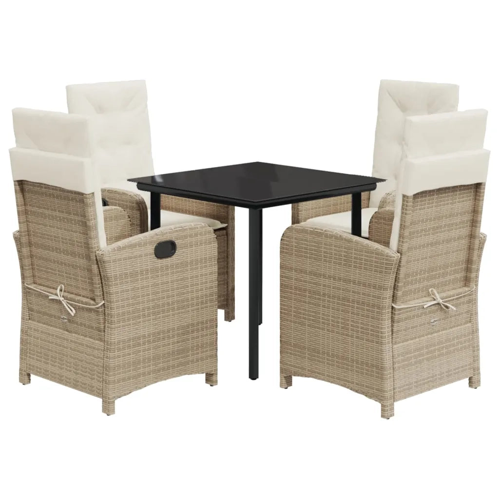 Set da Pranzo da Giardino 5 pz con Cuscini Beige in Polyrattan