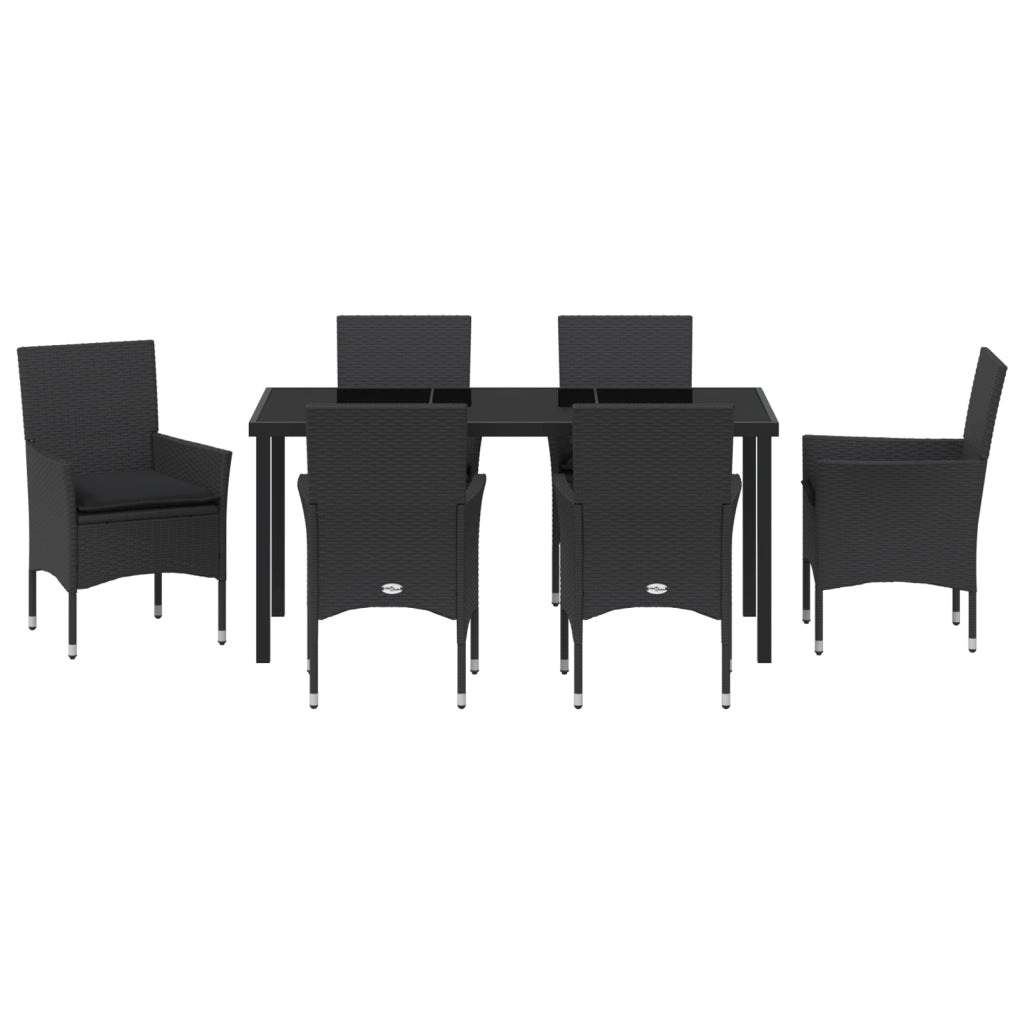 Set da Pranzo da Giardino  da 7 Pezzi con Cuscini Polyrattan Nero