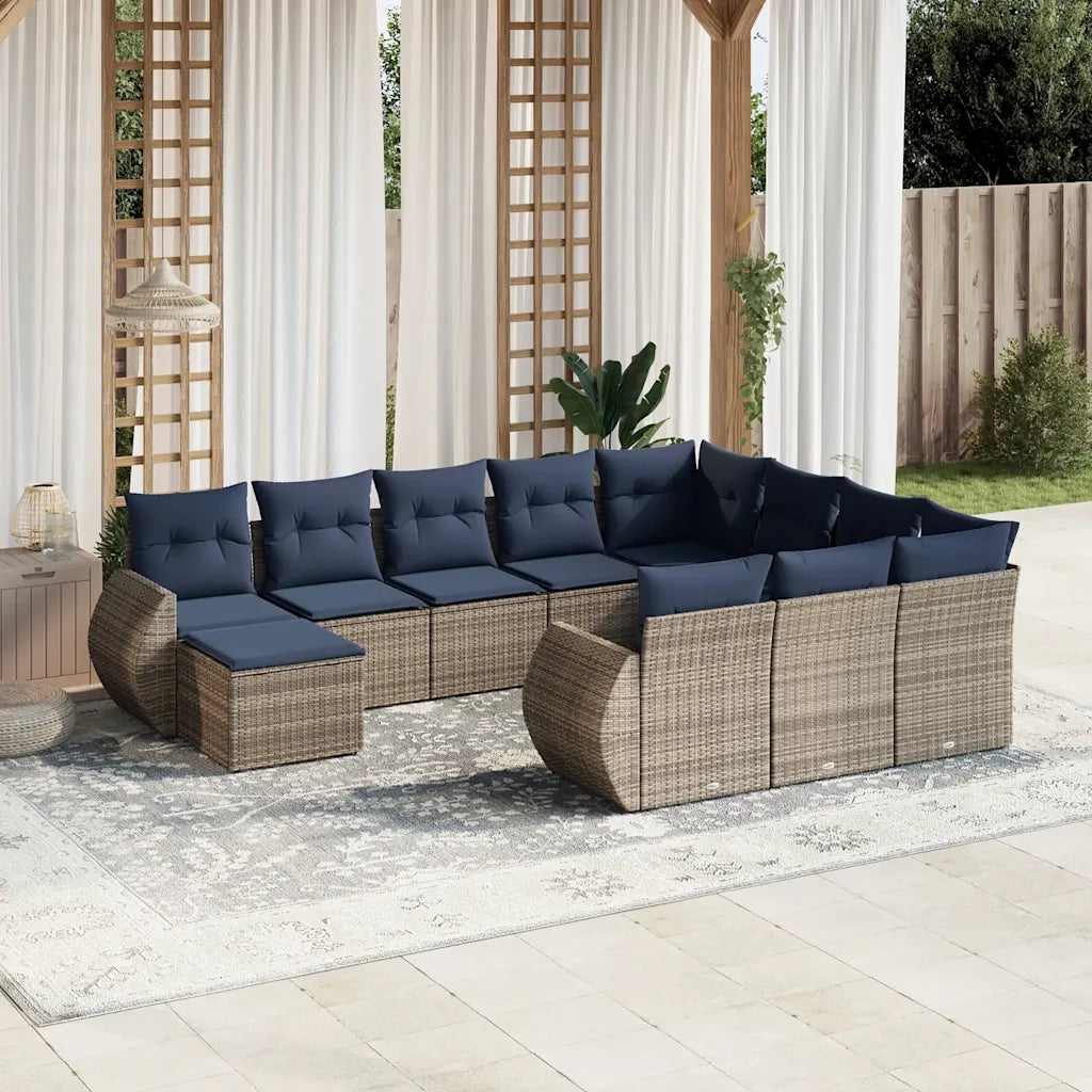 Set Divani da Giardino 11 pz con Cuscini Grigio in Polyrattan 3225193