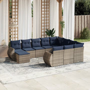 Set Divani da Giardino 11 pz con Cuscini Grigio in Polyrattan 3225193