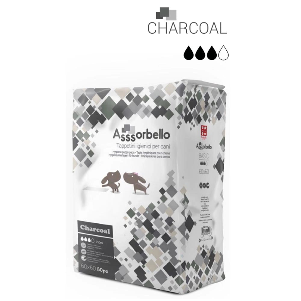 Multipack 4 confezioni assorbello tappetini igienici carbone attivo charcoal per cani 60x90