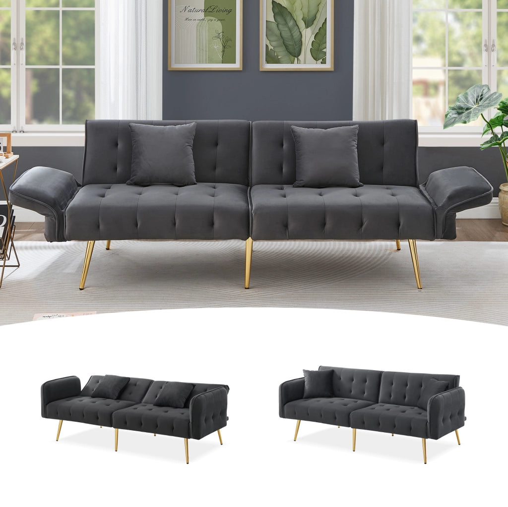 Divano letto 215x81.5 cm con schienali regolabili in schiuma grigio antico