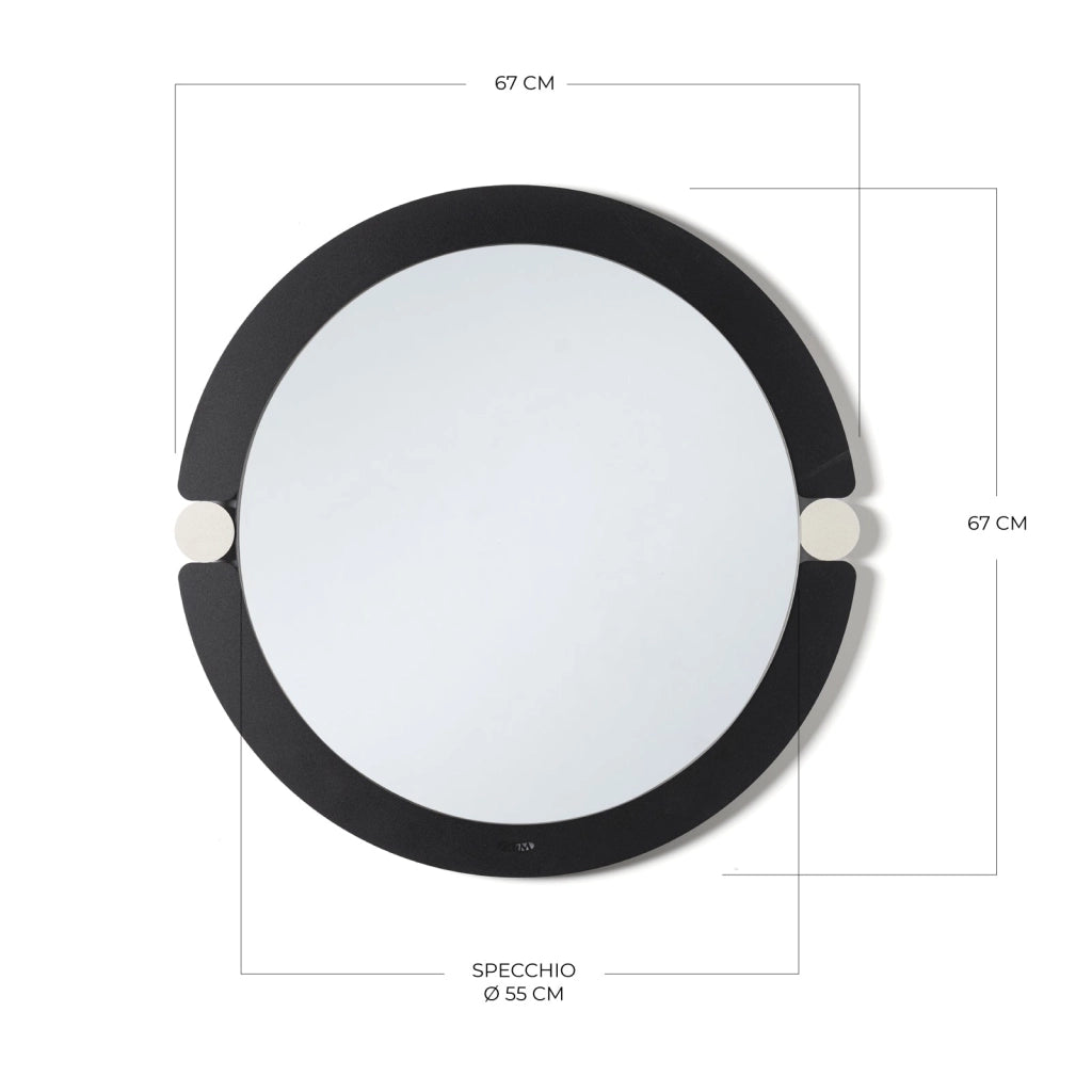 specchio moderno da parete alchimia tondo Petrolio/Avorio in Ferro, vetro per lo specchio  67cm ( 55cm specchio)