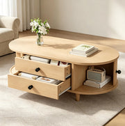 Tavolino da salotto in MDF con 2 cassetti e ante scorrevoli; 100x50x36 cm; legno naturale