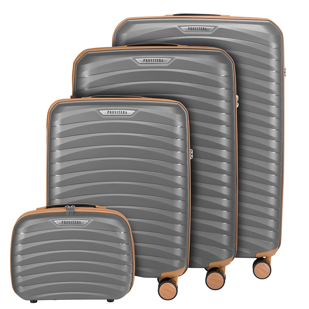 Set 4 Valigie Rigide Grigio in Polipropilene Resistente agli Urti Beauty Case