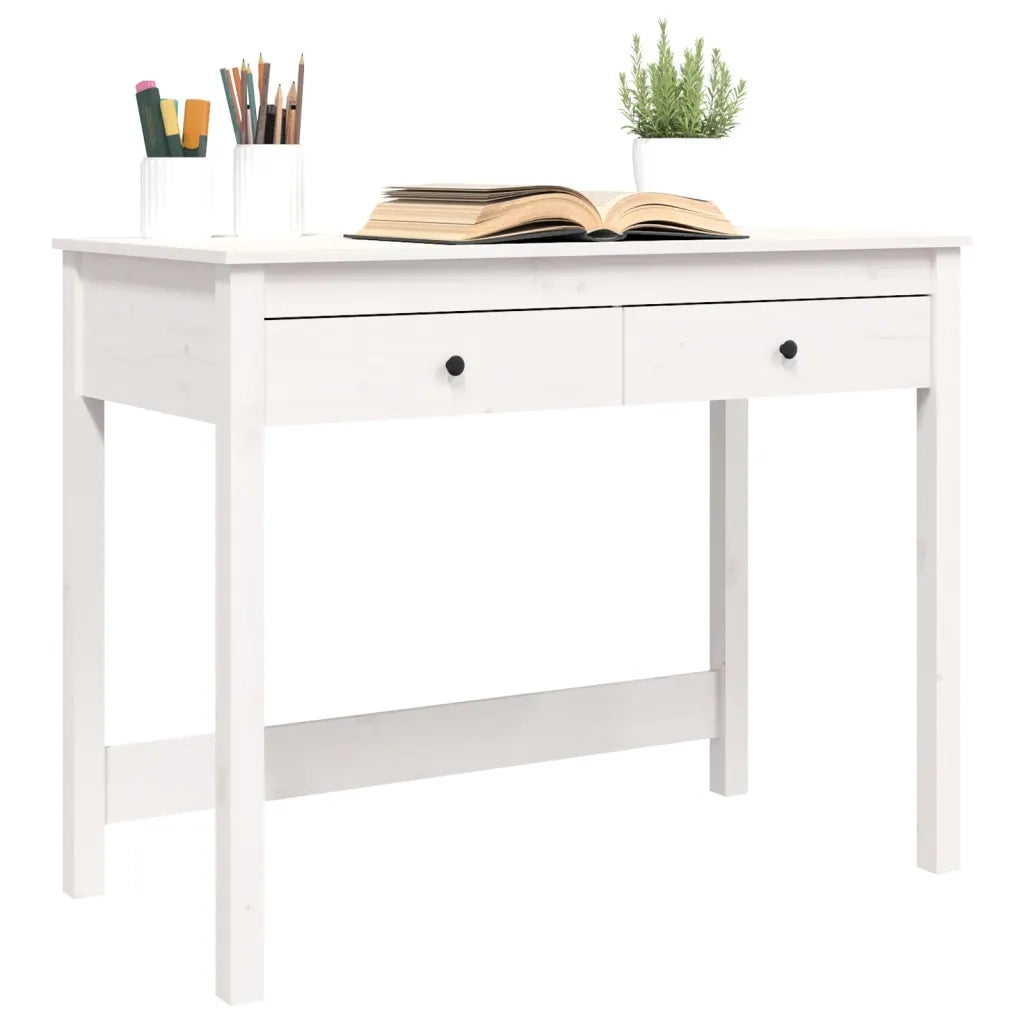 Scrivania con Cassetti Bianca 100x50x78 cm Legno Massello Pino 824644