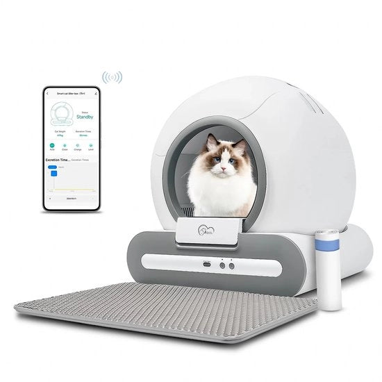 Cassetta Automatica per Gatti - Cassetta Auto Pulente per Gatti - Controllo App - Incluso Sacchetto per Cassetta e Sacchetti per Rifiuti - 65L – Gatti fino a 10kg