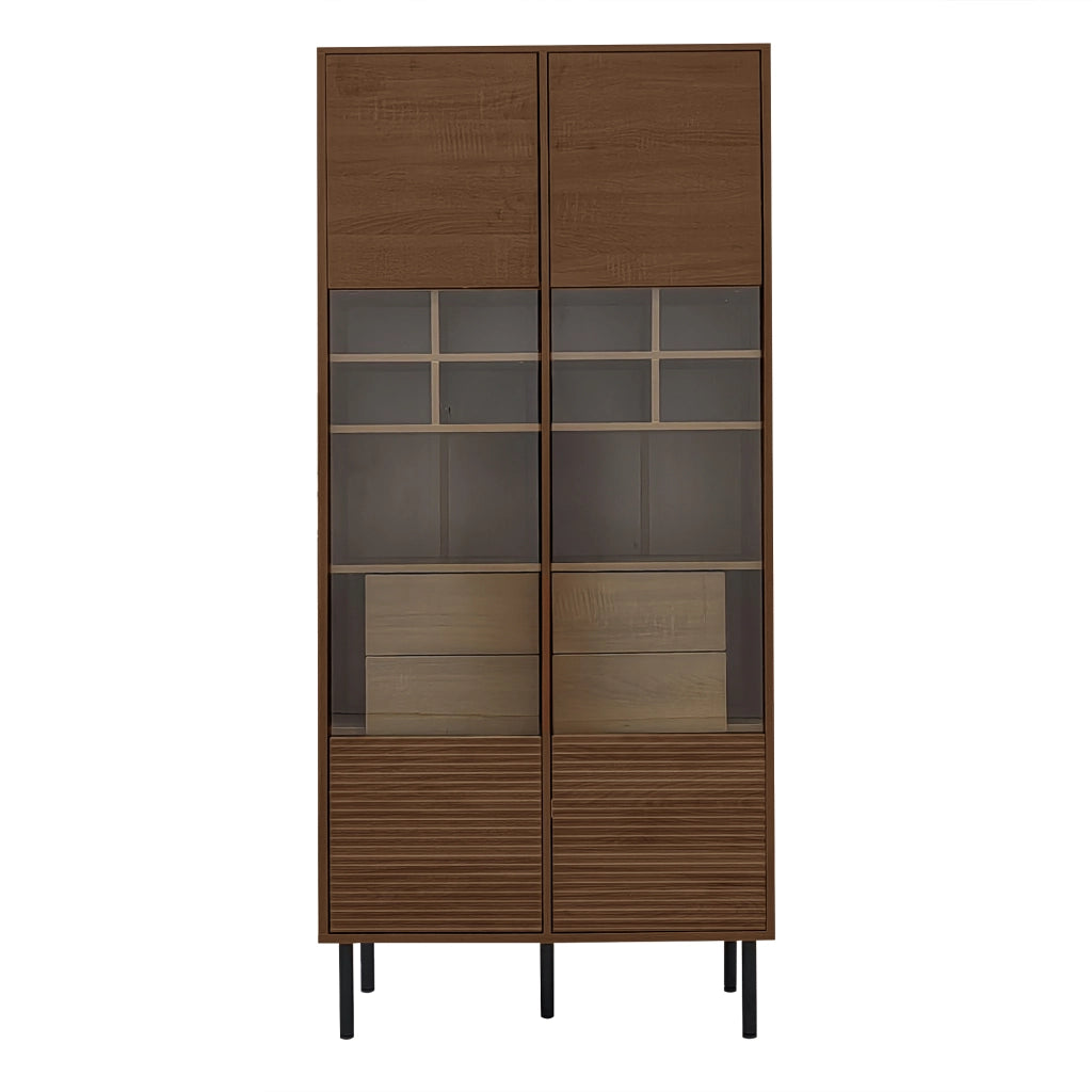 Vetrina con 4 cassetti nascosti e anta in vetro per bagno soggiorno e ufficio in MDF effetto legno, portata 60 kg